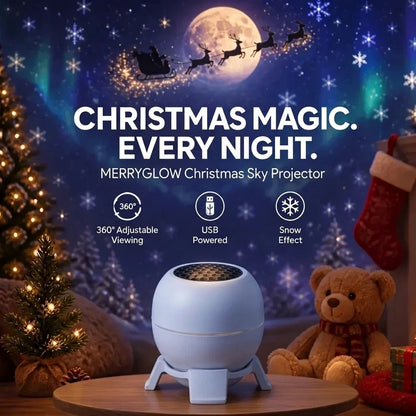 Child's bedroom lit by the MerryGlow Christmas sky projection at night