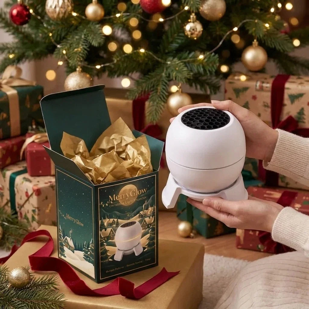 Unboxing the MerryGlow projector: projector, USB cable and user manual